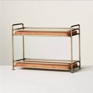 Tiered Wood & Brass Rectangular Serving Stand - Hearth & Hand